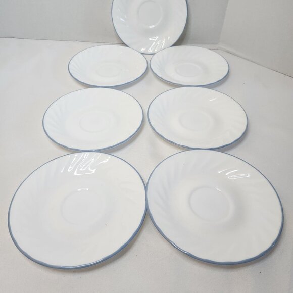 Set Of 7 Corelle English Meadow 6-inch saucers Swirl Blue Microwave-Safe 6 - Picture 2 of 5